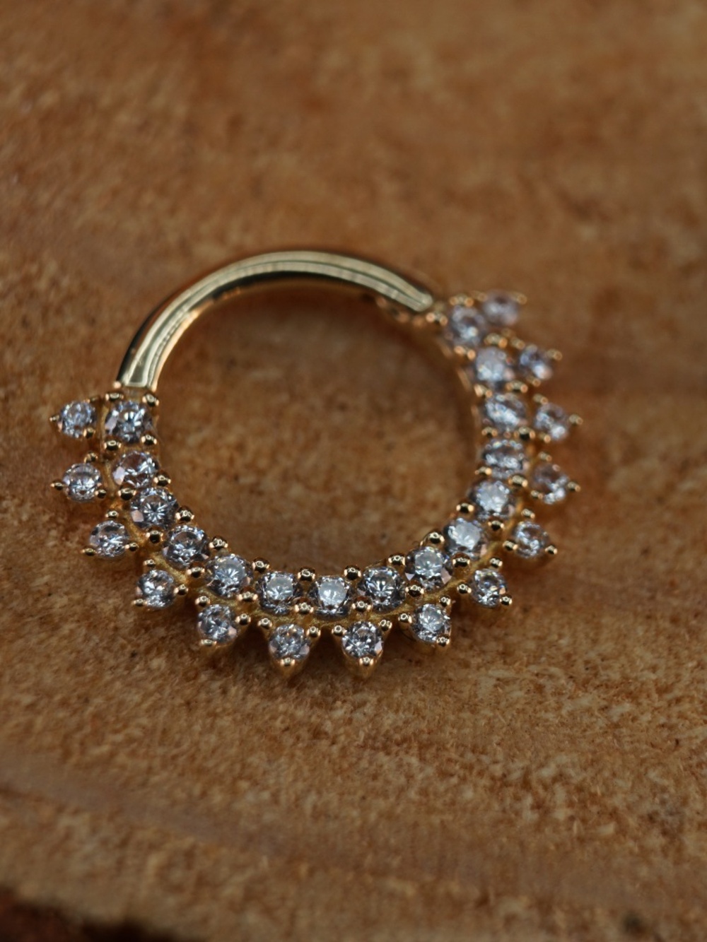 14k Solid & CZ Gold Sun Burst clicker hoop - 16g 8mm
